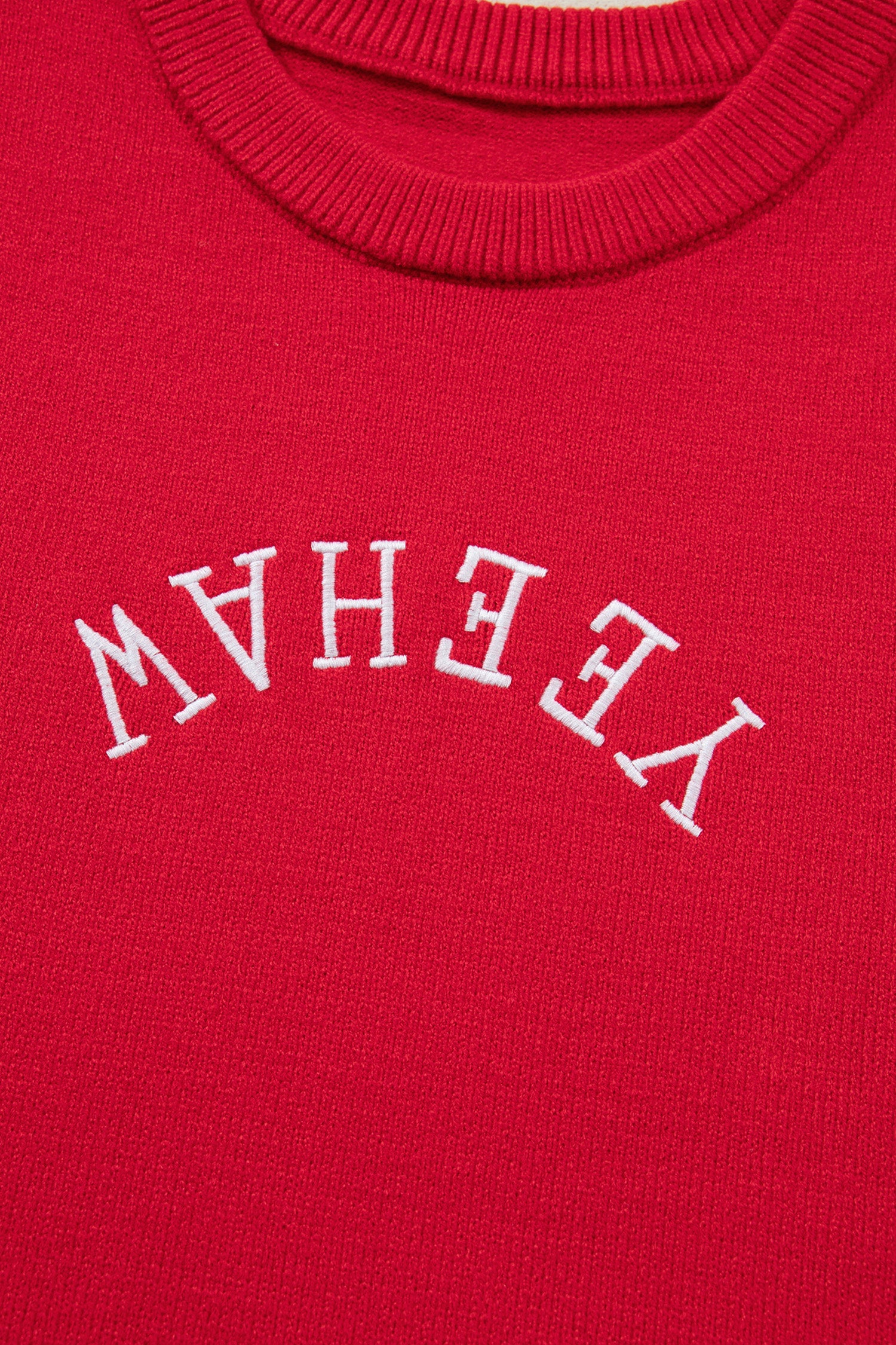 Fiery Red YEEHAW Embroidered Letter Loose Short Sleeve Sweater