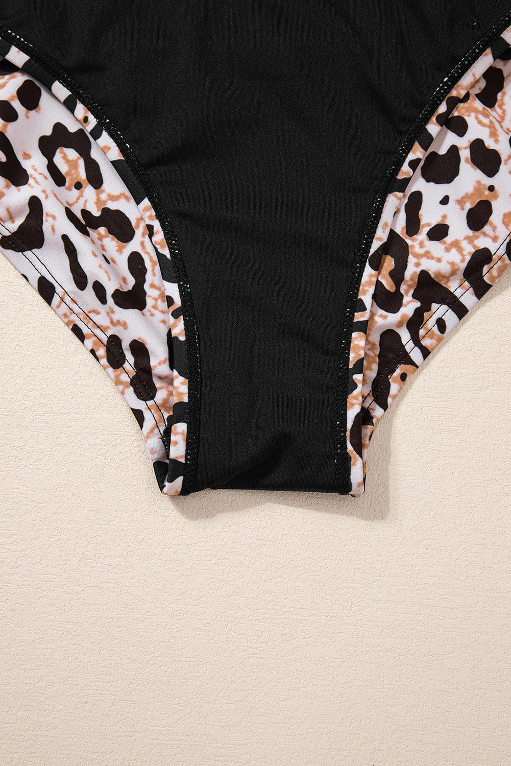 Black Crossed Tie Back Leopard Bikini Swimsuit - L & M Kee, LLC