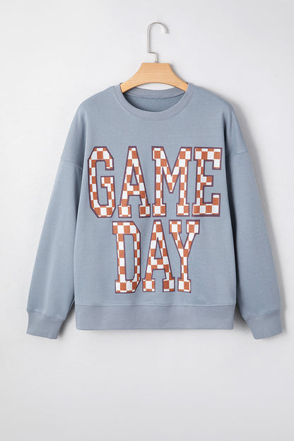 Sleet GAME DAY Checkered Letter Graphic Oversize Sweatshirt