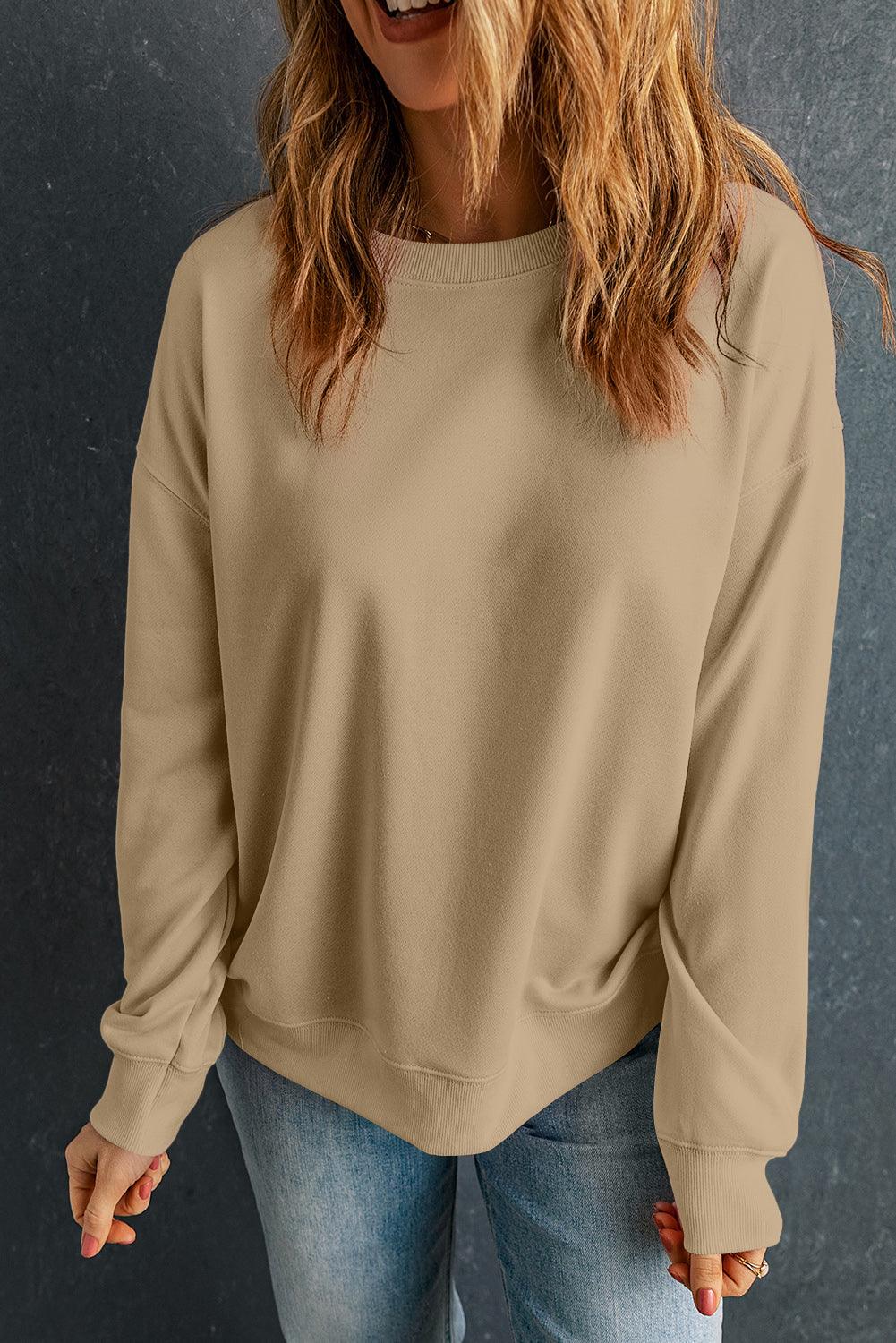 Khaki Solid Classic Crewneck Pullover Sweatshirt - L & M Kee, LLC