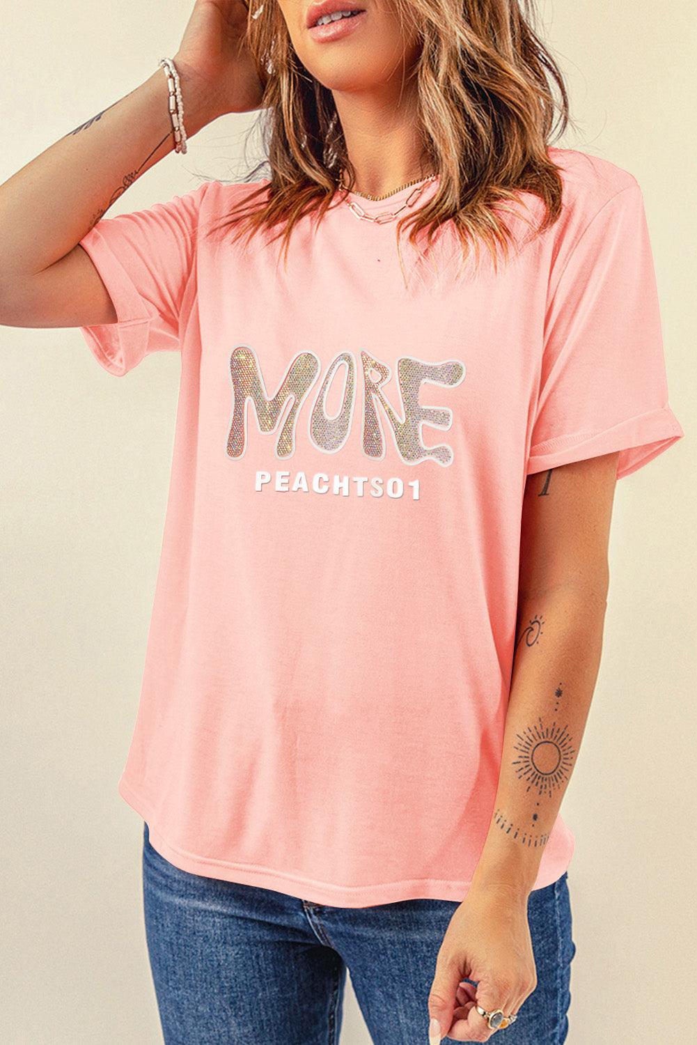 Pink MORE PEACHTS01 Graphic Crew Neck Tee - L & M Kee, LLC