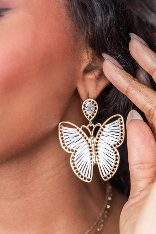 White Butterfly Woven Alloy Earrings - L & M Kee, LLC