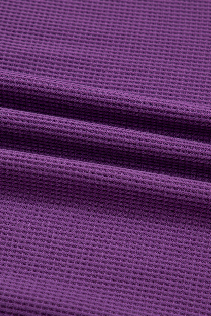 Orchid Mist Solid Color Raw Seam Patchwork Ribbed Drop Shoulder Sweatshirt