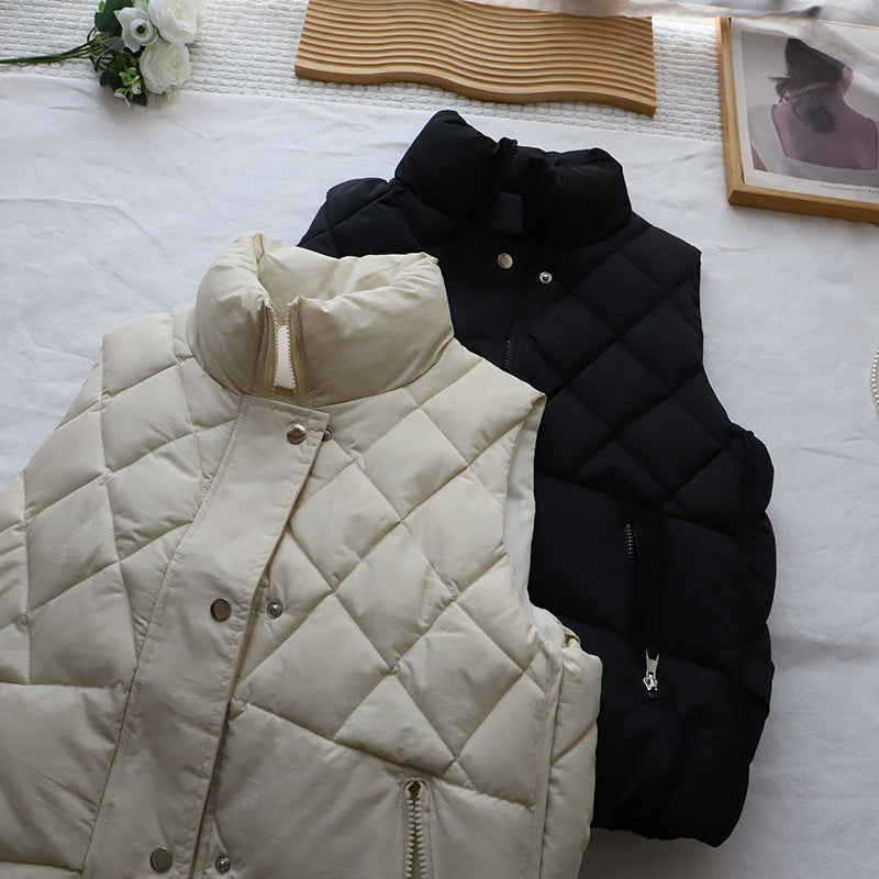 Reversible Cotton Vest for Women Diamond Pattern Outerwear