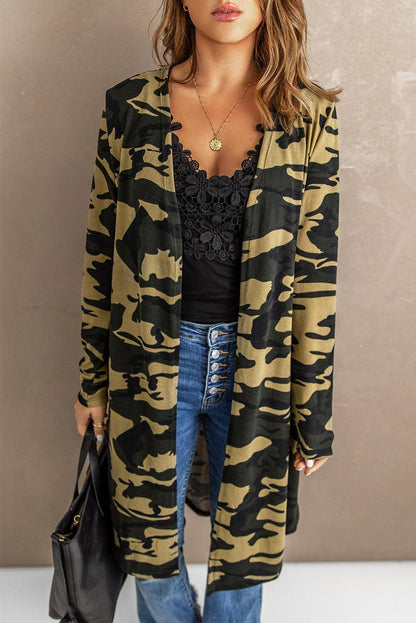 Green Camo Print Long Cardigan - L & M Kee, LLC