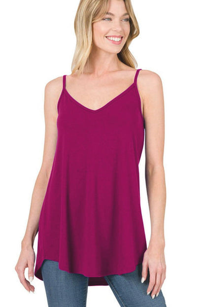 Pitaya Pink Spaghetti Strap V-Neck Flowy Tunic Tank Top - L & M Kee, LLC