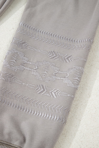 Parchment Aztec Embroidered Western V Neck Sweatshirt