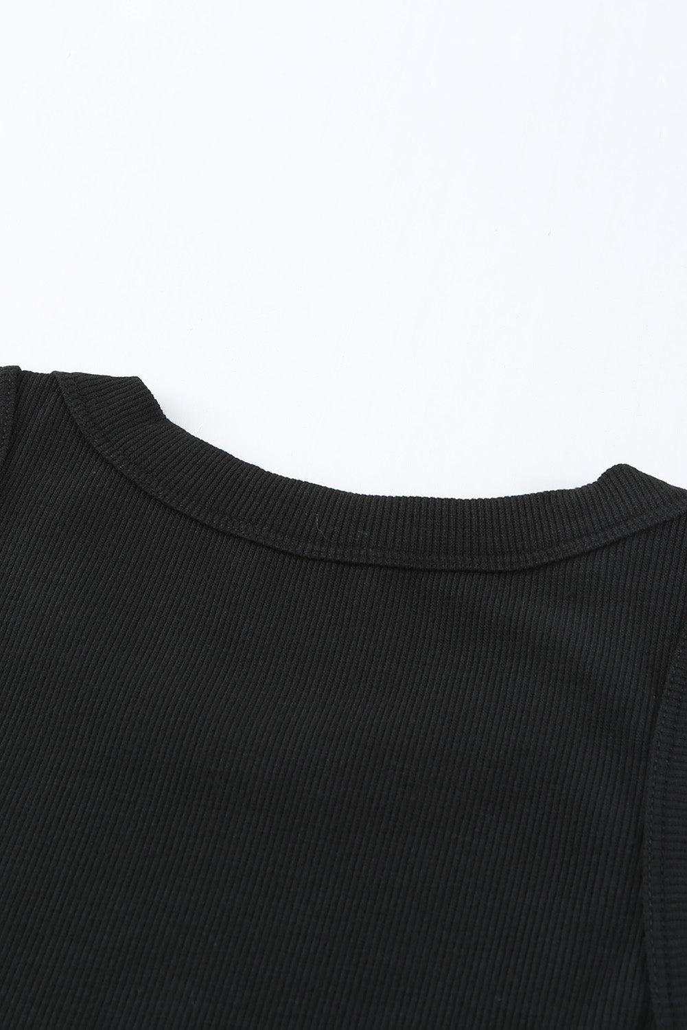 Solid Black Round Neck Ribbed Tank Top - L & M Kee, LLC