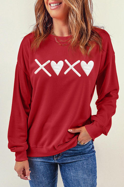 Red Puff XOXO Print Valentines Heart Sweatshirt - L & M Kee, LLC