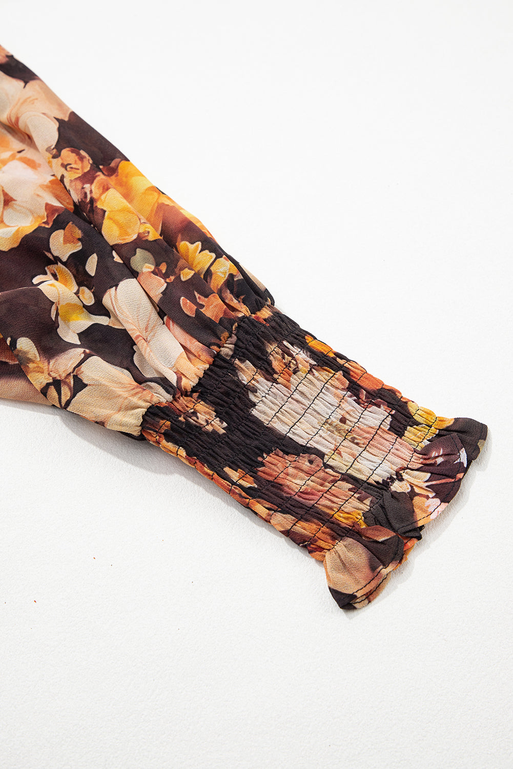 Black Floral V Neck Long Puff Sleeve Breezy Blouse