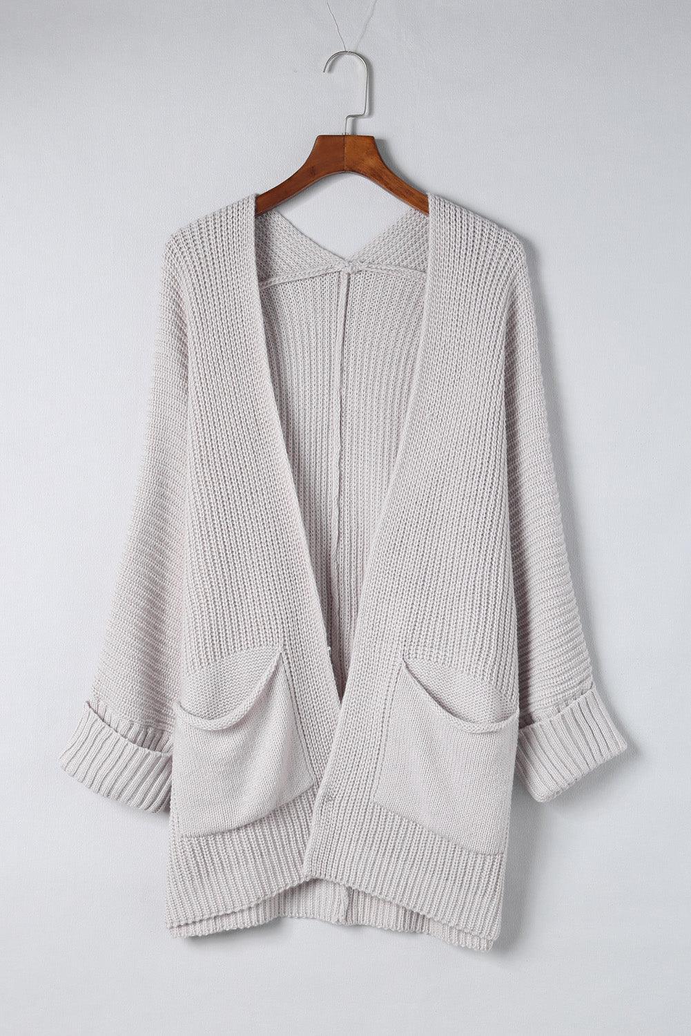 Khaki Oversized Fold Over Sleeve Sweater Cardigan - L & M Kee, LLC