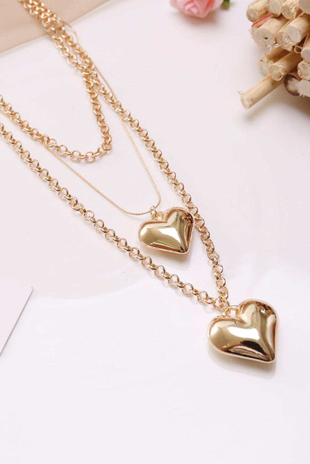 Gold Multilayer Heart Shape Pendant Valentine Necklace - L & M Kee, LLC