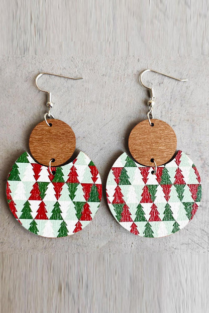 Dark Green Christmas Checker Graphic Wooden Earrings - L & M Kee, LLC