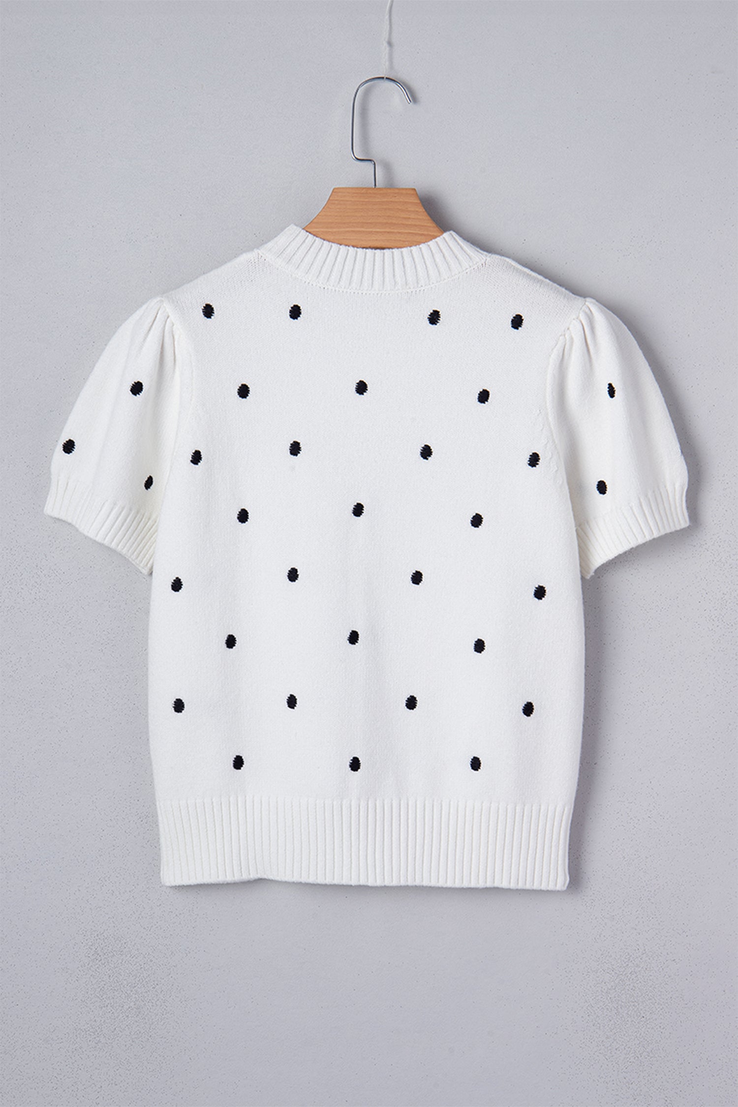White Elegant Polka Dot Bubble Short Sleeve Sweater