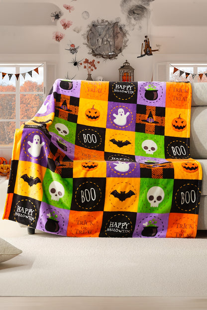 Purple Halloween Patten Checkerboard Flannel Large Blanket