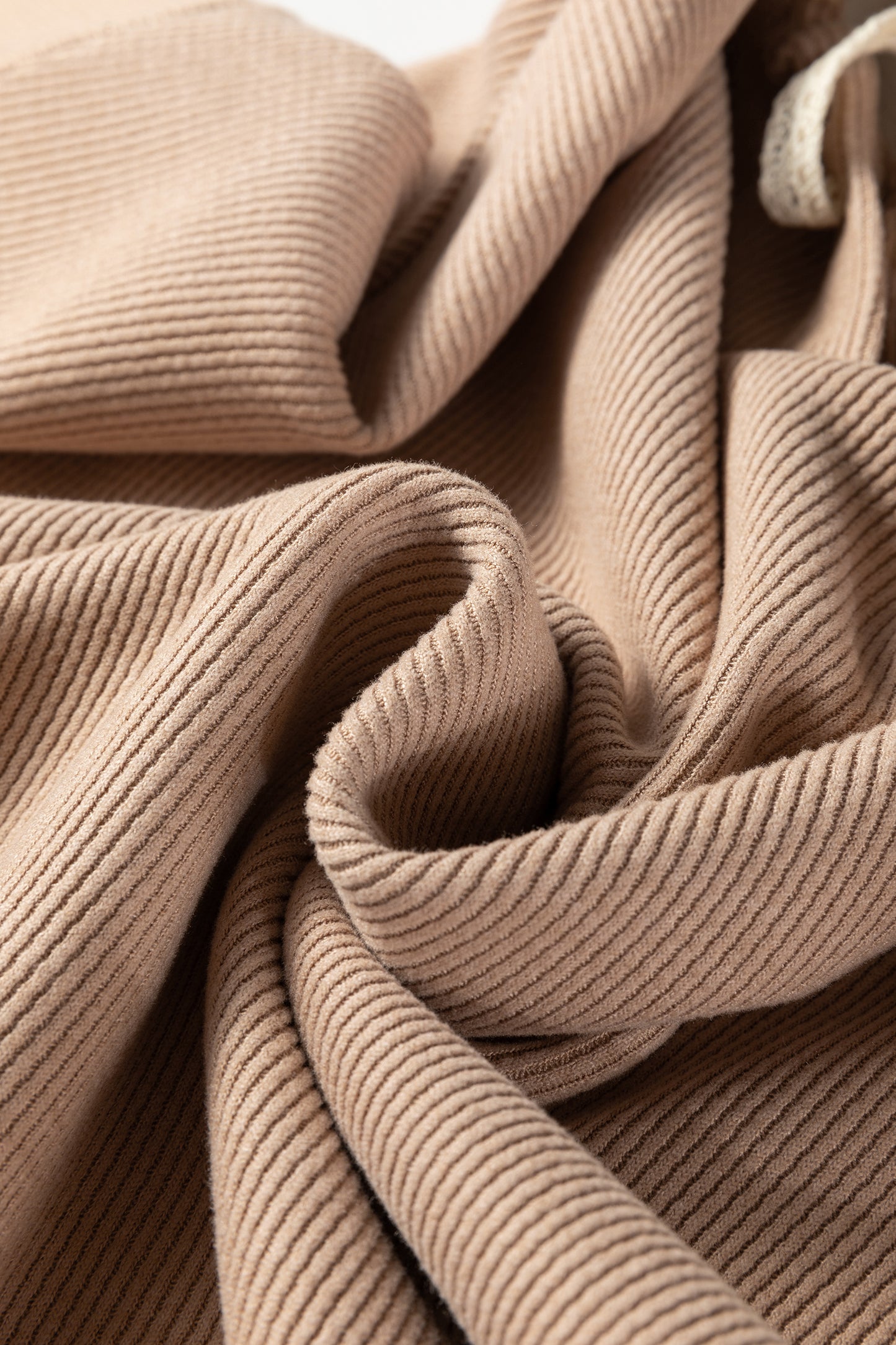 Rose Tan Thermal Textured Lace Drawstring Baggy Hoodie