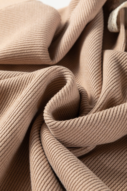 Rose Tan Thermal Textured Lace Drawstring Baggy Hoodie