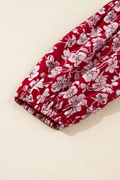 Purple Plus Floral Balloon Sleeve V Neck Relaxed Dress