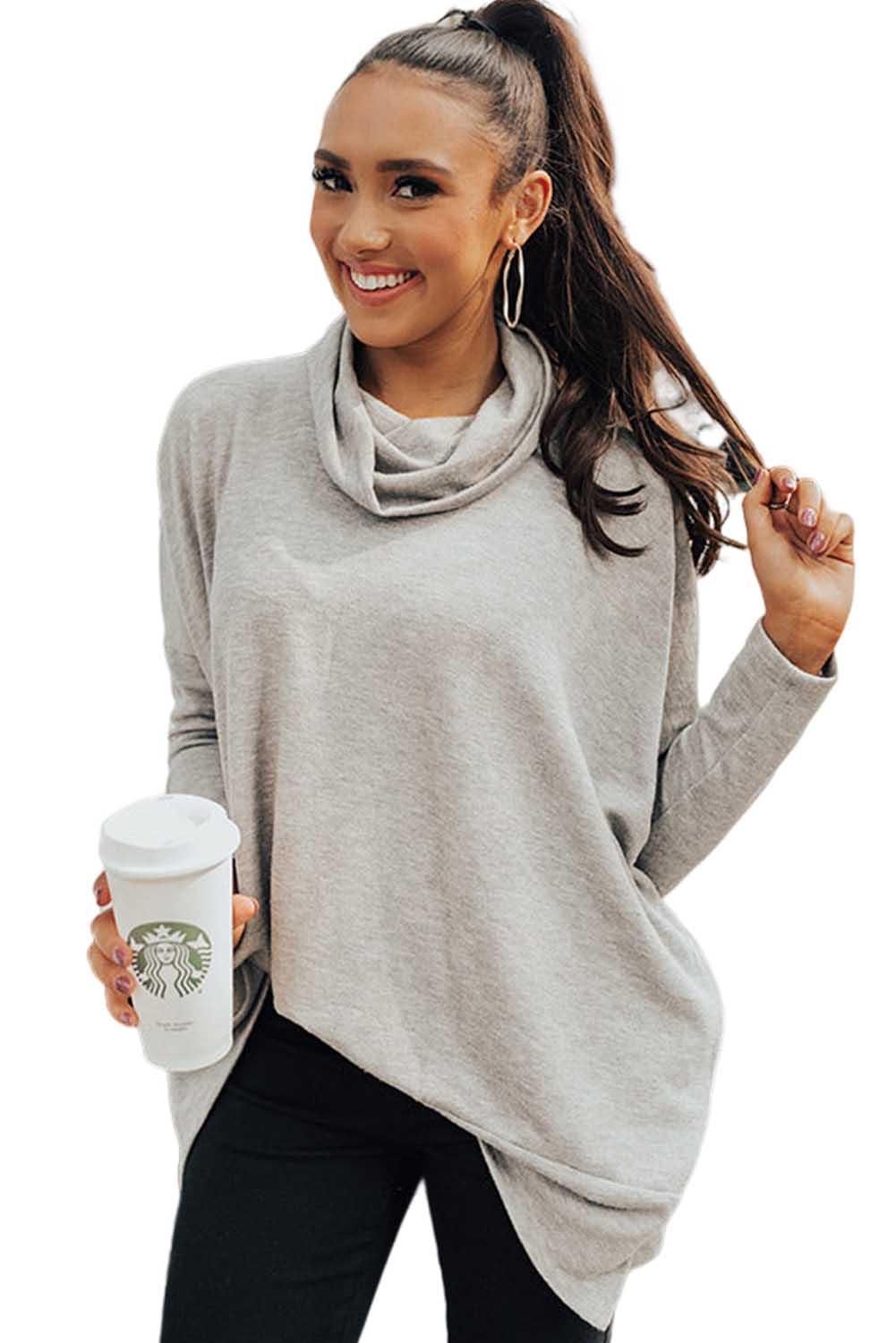 Gray Cowl Neck Shift Tunic Top - L & M Kee, LLC