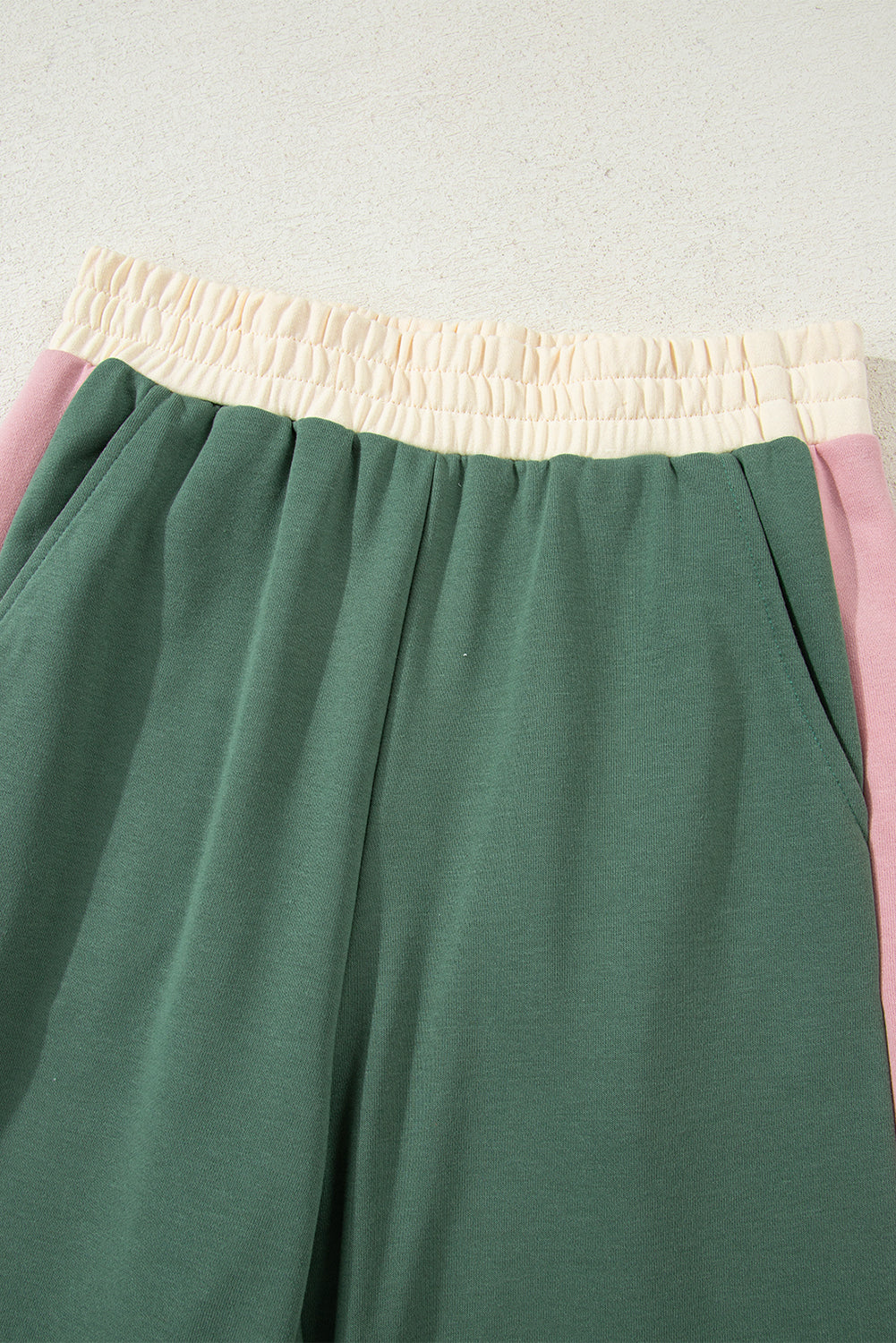 Rose Red 2pcs Color Block Pullover Loose Pant Set