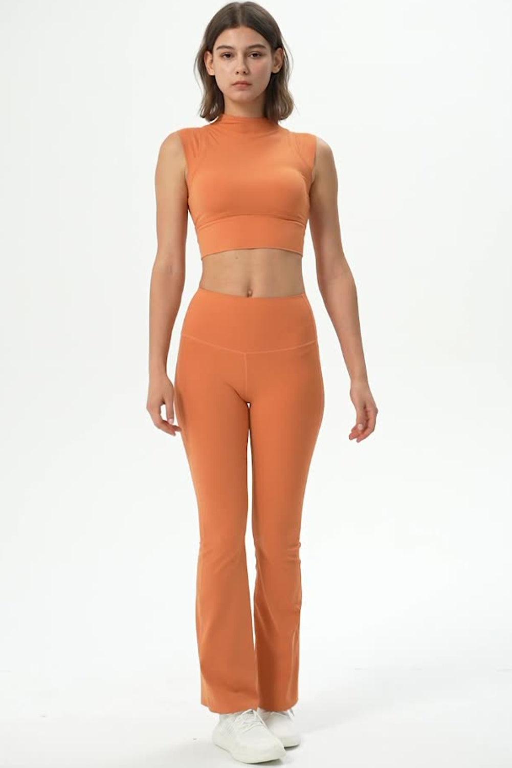 Grapefruit Orange Mock Neck Cropped Sports Tank Top - L & M Kee, LLC