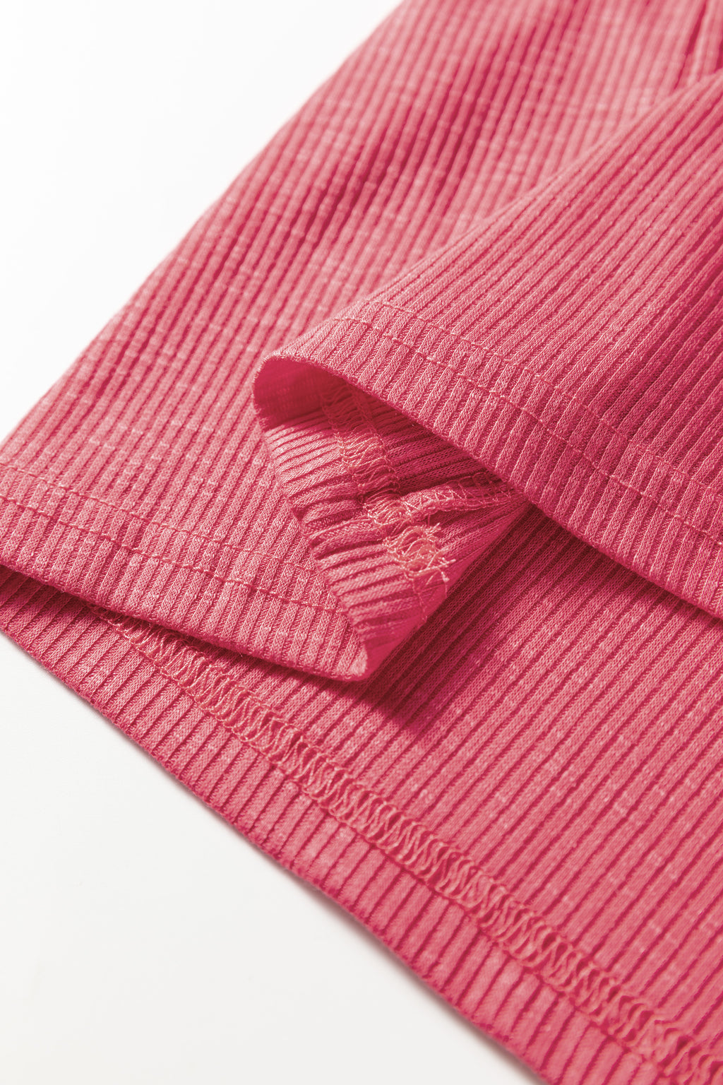 Racing Red Ribbed Texture Contrasted Lace Trim Button V Neck Long Sleeve Top