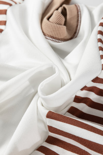 Brown Stripe Colorblock Patchwork Contrast Stitching Oversize Sweatshirt