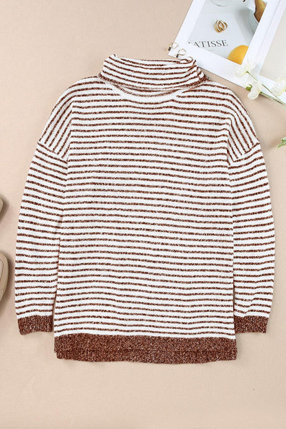 Black Striped Turtleneck Loose Sweater - L & M Kee, LLC