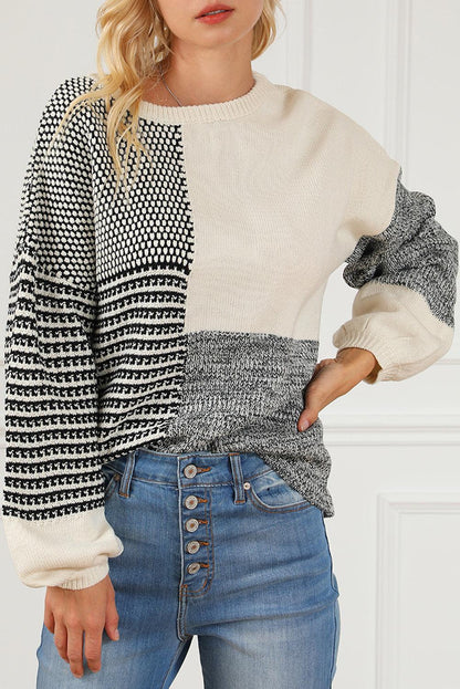 Black Neutral Colorblock Tie Back Sweater - L & M Kee, LLC