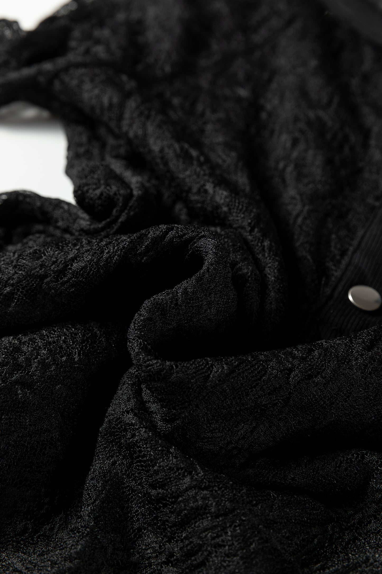 Black Sheer Lace Long Sleeve Slim Henley Top