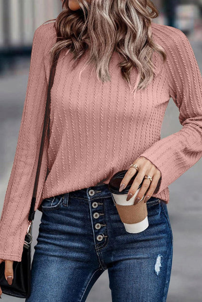 Pink Ribbed Round Neck Knit Long Sleeve Top - L & M Kee, LLC