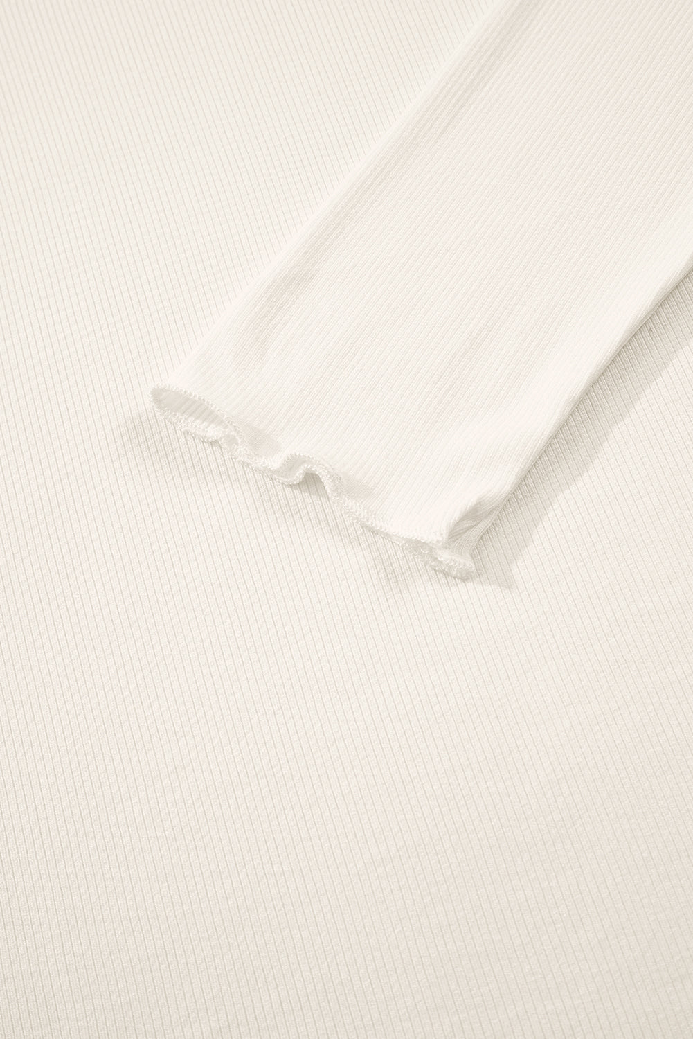 Black Ribbed Knit Lettuce Trim High Neck Long Sleeve Top