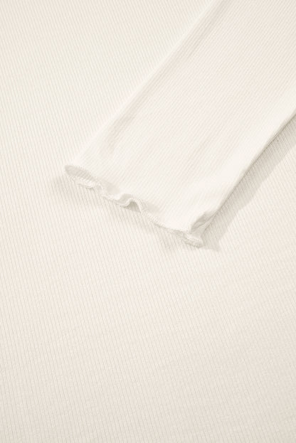 Black Ribbed Knit Lettuce Trim High Neck Long Sleeve Top