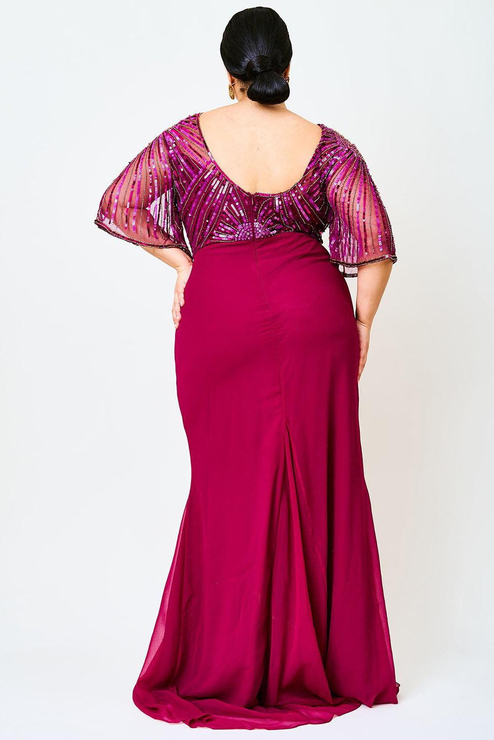 Sequin Mesh Open Back Plus Size Maxi Dress - L & M Kee, LLC