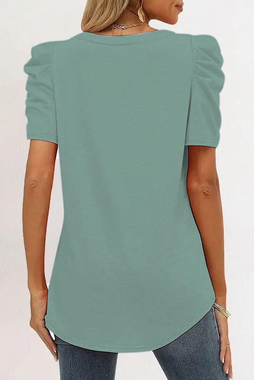 White Puff Sleeve V-Neck T-Shirt - L & M Kee, LLC