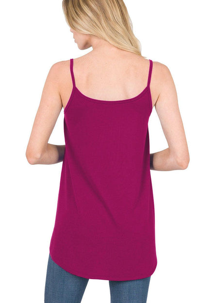 Pitaya Pink Spaghetti Strap V-Neck Flowy Tunic Tank Top - L & M Kee, LLC