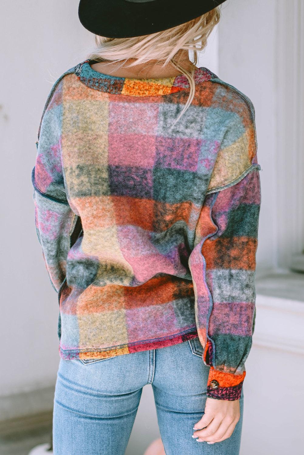 Multicolor Brushed Plaid Pocketed Oversize Shacket - L & M Kee, LLC