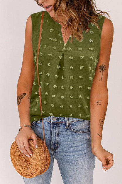 Green Swiss Dot Notched V Neck Tank Top - L & M Kee, LLC