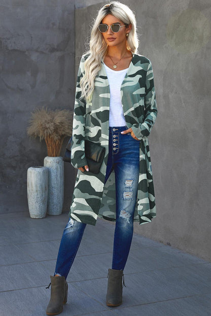 Green Camo Print Long Cardigan - L & M Kee, LLC