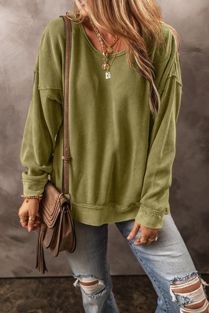 Jungle Green Textured Seamed Drop Sleeve Sweatshirt - L & M Kee, LLC