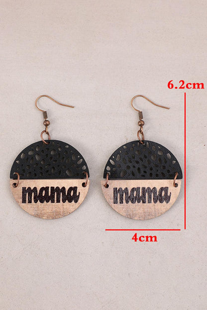 Black Vintage mama Pendant Leather Wooden Earrings - L & M Kee, LLC