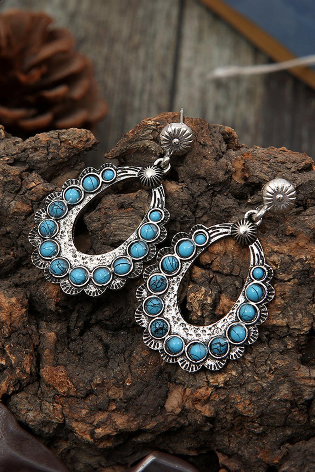 Silvery Western Turquoise Cut Out Stud Drop Earrings - L & M Kee, LLC