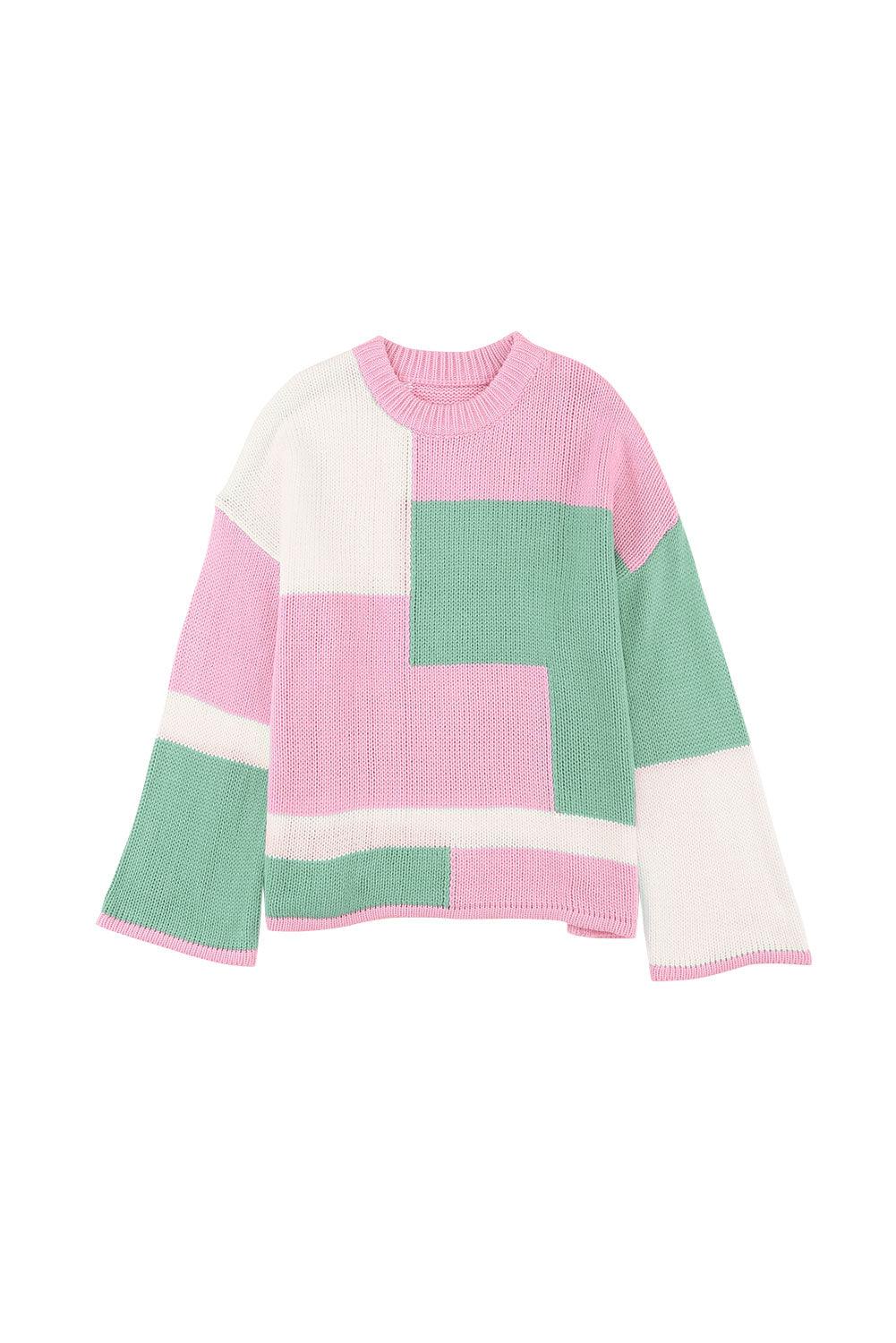 Colorblock Drop Shoulder Bell Sleeve Sweater - L & M Kee, LLC