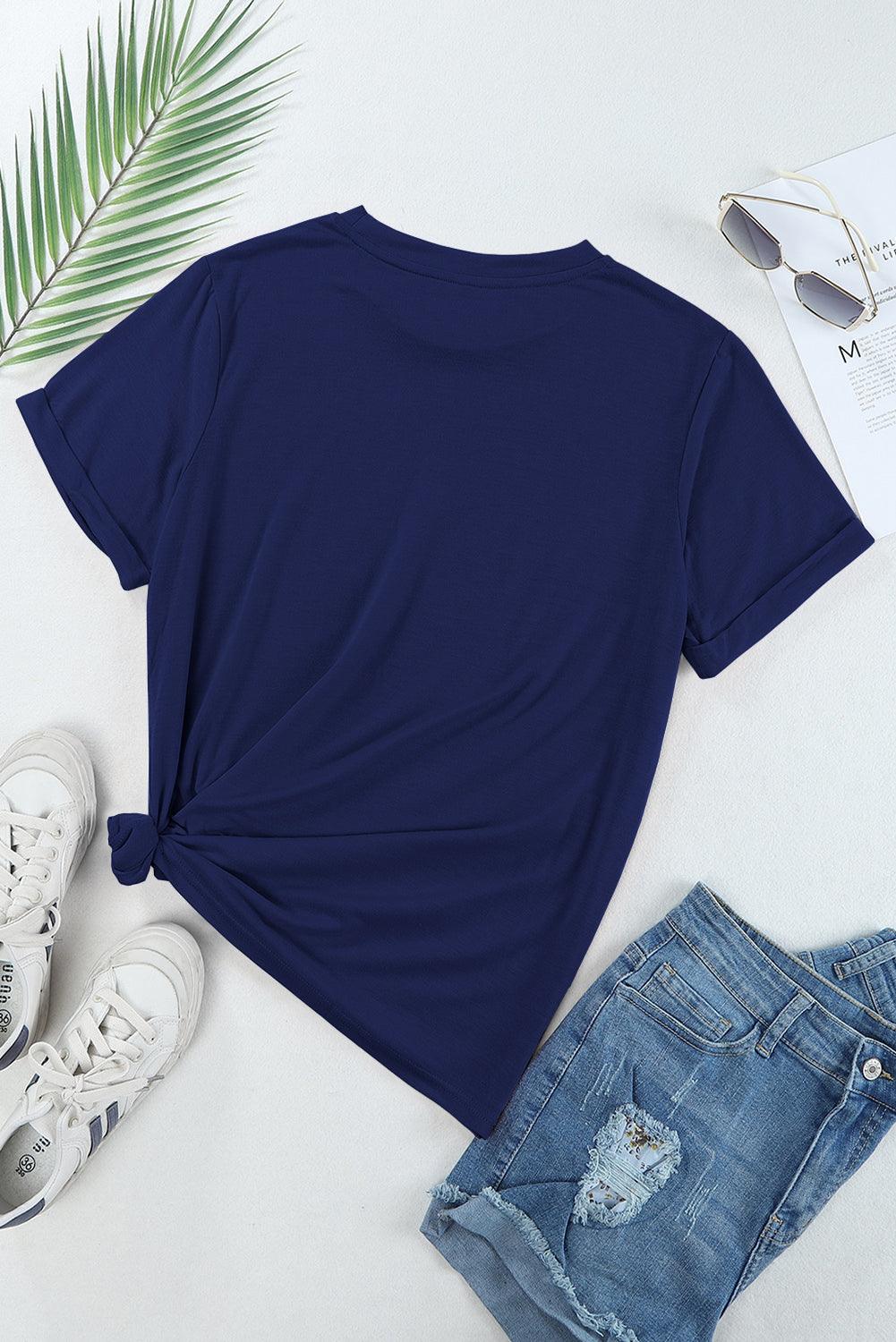 Blue Casual Plain Crew Neck Tee - L & M Kee, LLC