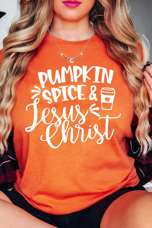 Orange PUMPKIN SPICE & Jesus Christ Graphic T-shirt - L & M Kee, LLC