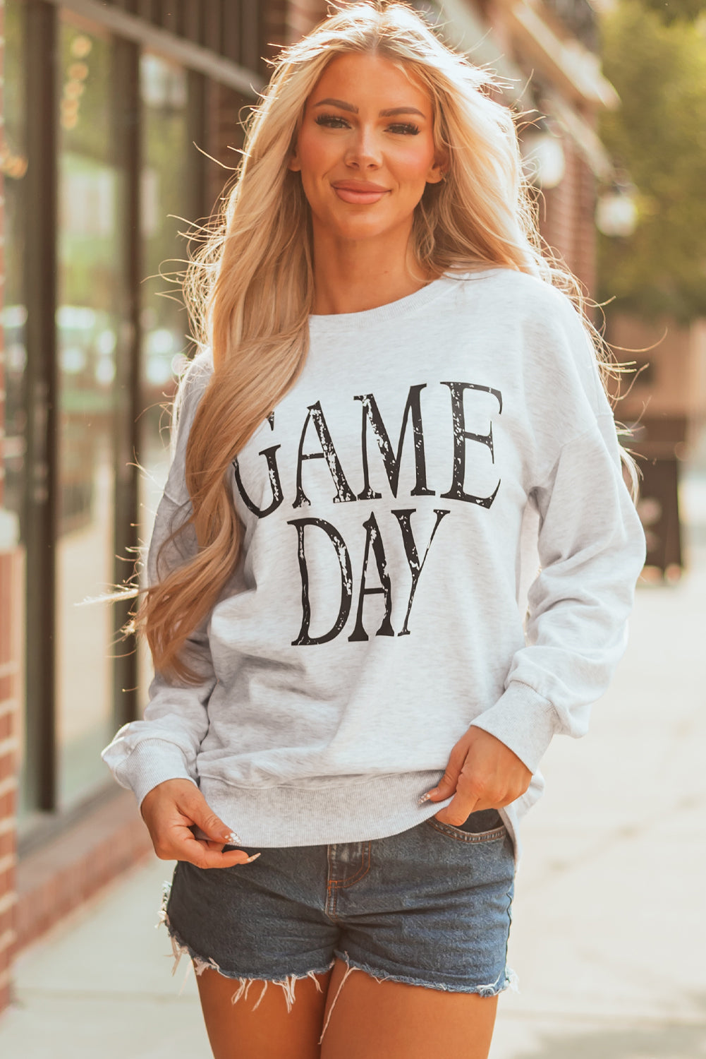 Red Vintage Washed GAME DAY Graphic Baggy Sweatshirt
