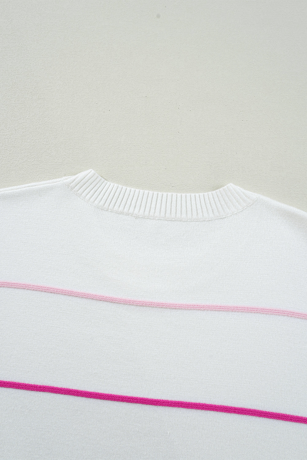 White Colorblock Striped Half Sleeve Drop Shoulder Sweater