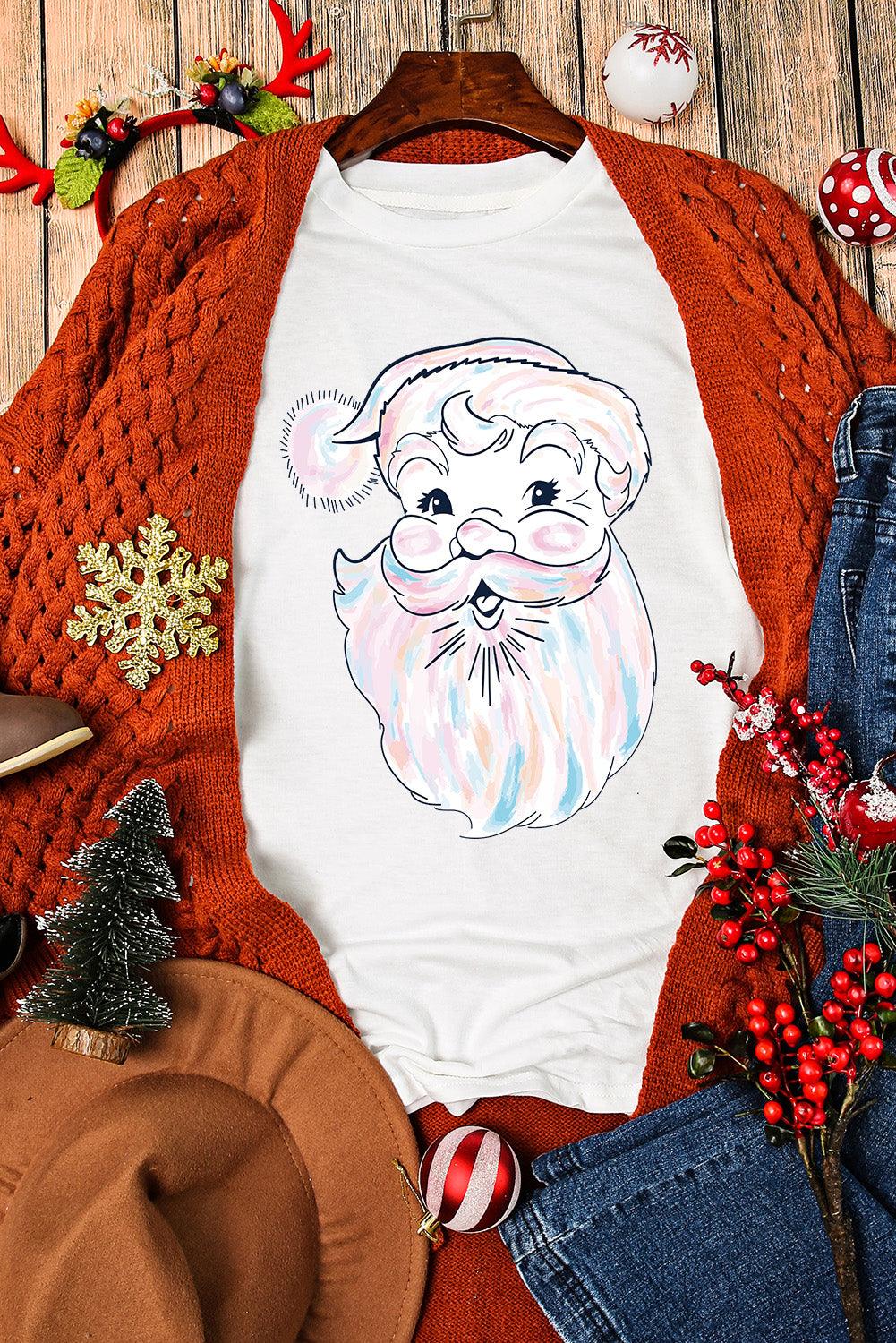 White Cute Santa Claus Graphic Casual Tee - L & M Kee, LLC