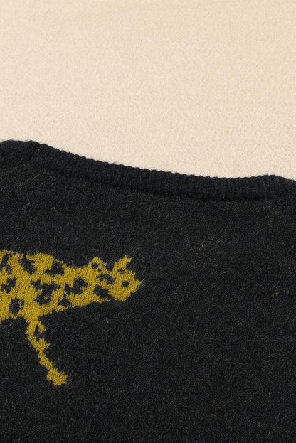 Black Cheetah Pattern Knit Round Neck Sweater - L & M Kee, LLC