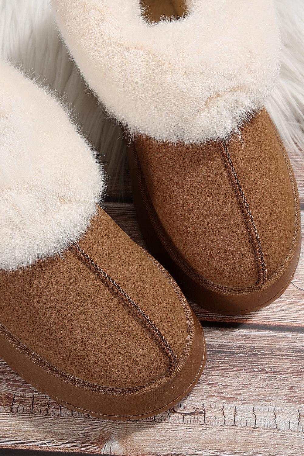 Chestnut Suede Contrast Print Plush Lined Snow Boots - L & M Kee, LLC